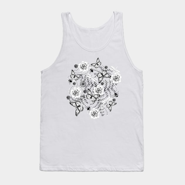 Black and white Butterflies and Bees Pattern Tank Top by AmandaDilworth